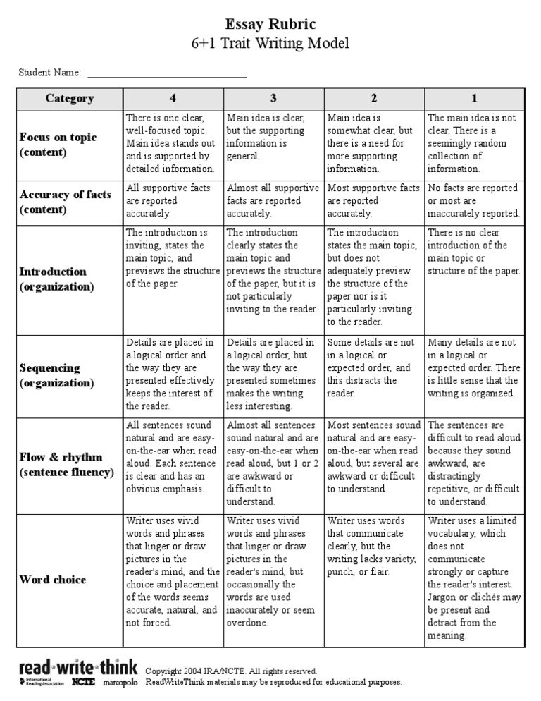 3 paragraph essay rubric image