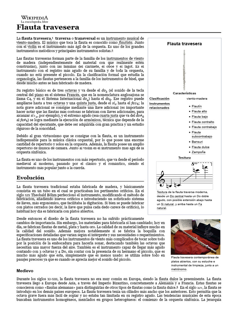 Flauta Travesera: Historia y Características | PDF | Instrumentos ...