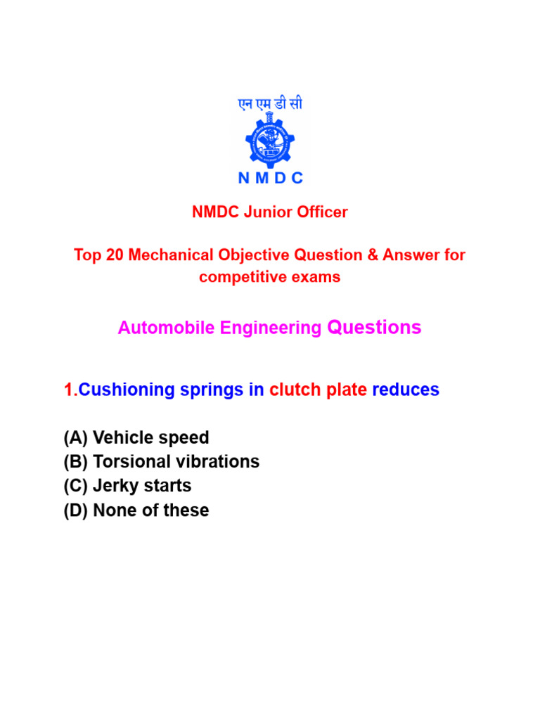 Automobile Engineering MCQs and Answers | PDF | Engines ...