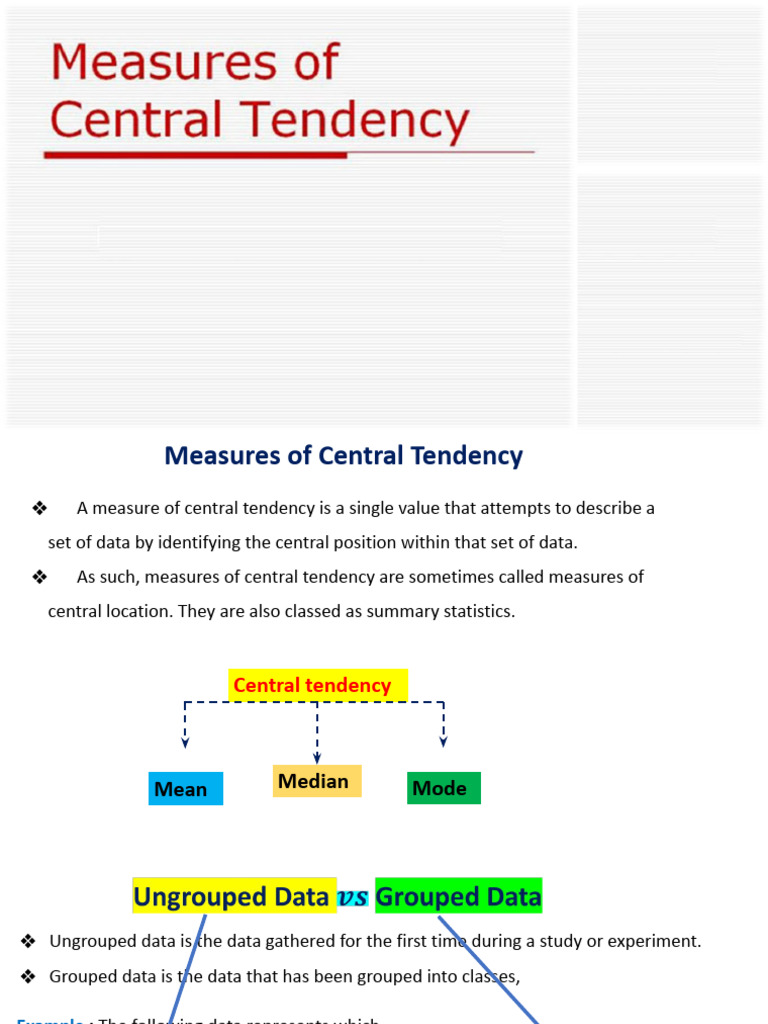 8.1 Measures of Central Tendency Mean Median Mode Weighted Mean | PDF