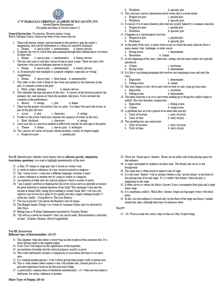 Grade 12 Creative Writing Exam Guide | PDF | Plot (Narrative ...