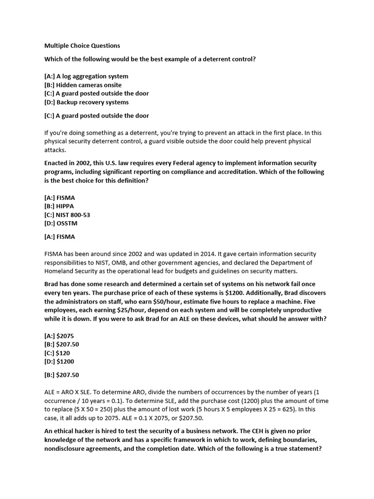 Information Security Multiple Choice Quiz | PDF | Transmission Control ...