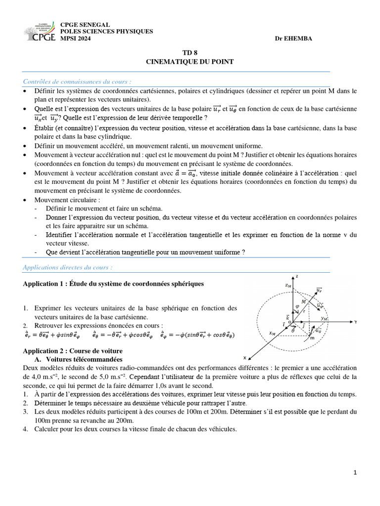 Cinématique du Point : Concepts et Formules | PDF | Accélération ...