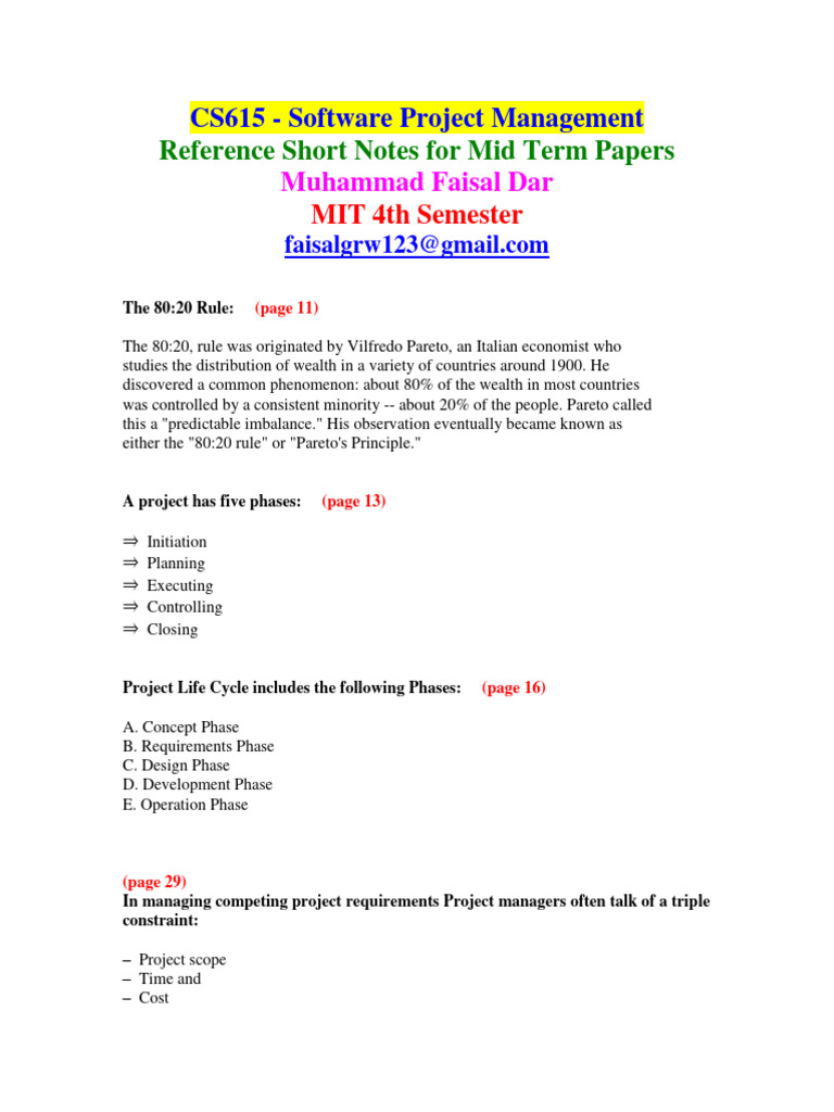CS615 Midterm Study Notes Summary | PDF | Version Control | Software