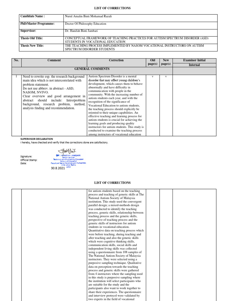 Corrections for PhD Thesis on ASD Education | PDF | Autism Spectrum ...