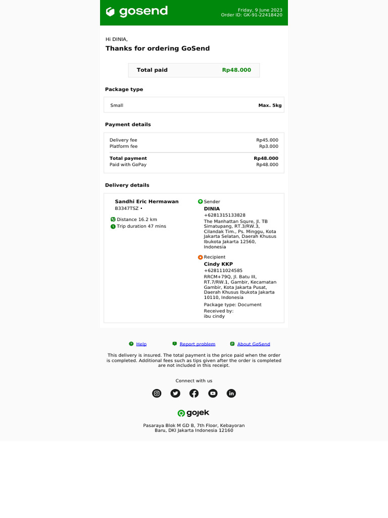 Gojek receipt PDF