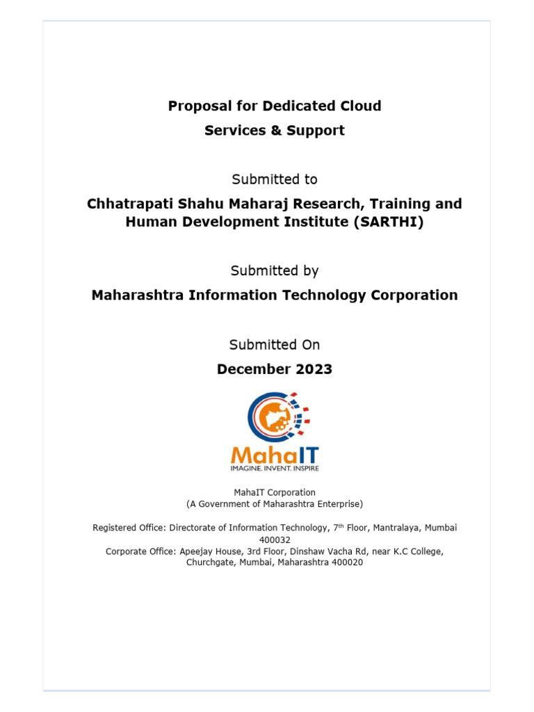 Dedicated Cloud Services Proposal for SARTHI | PDF | Cloud Computing ...