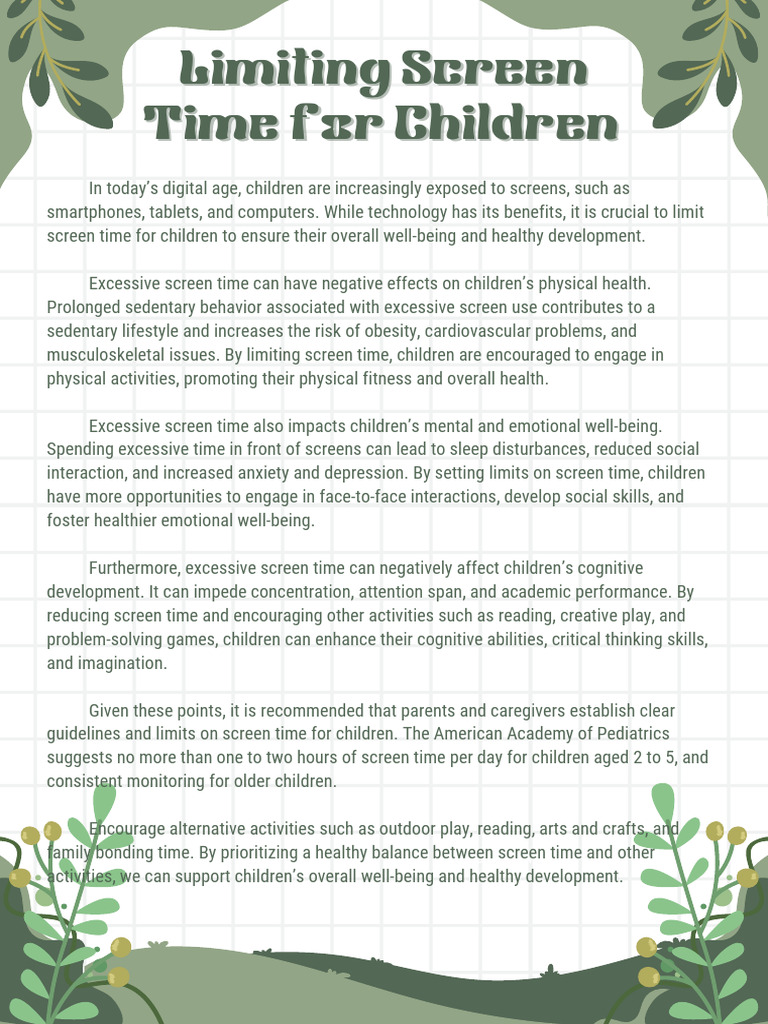 Limit Screen Time for Children's Health | PDF | Wellness