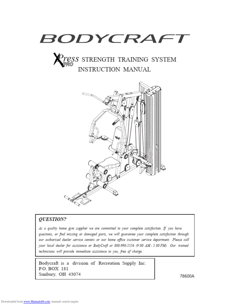 Bodycraft Xpress Pro Instruction Manual | PDF | Strength Training | Safety