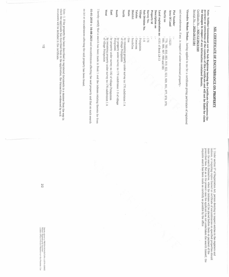 Nil Certificate of Encumbrance of Survey No.176 1-S | PDF