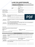 New Zealand Visa Questionnaire