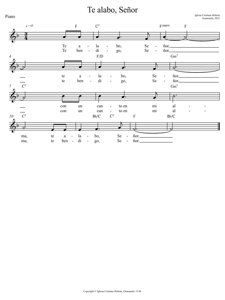 Te Alabo, Señor - Piano | PDF