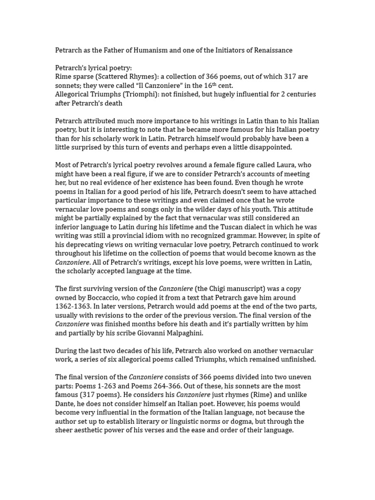 Romantic Poetry by Petrarch About Love &amp; Time