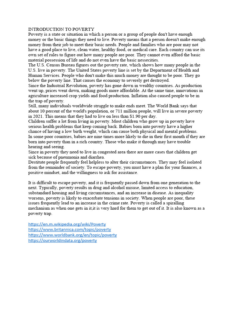 Introduction To Poverty | PDF | Poverty | Poverty & Homelessness