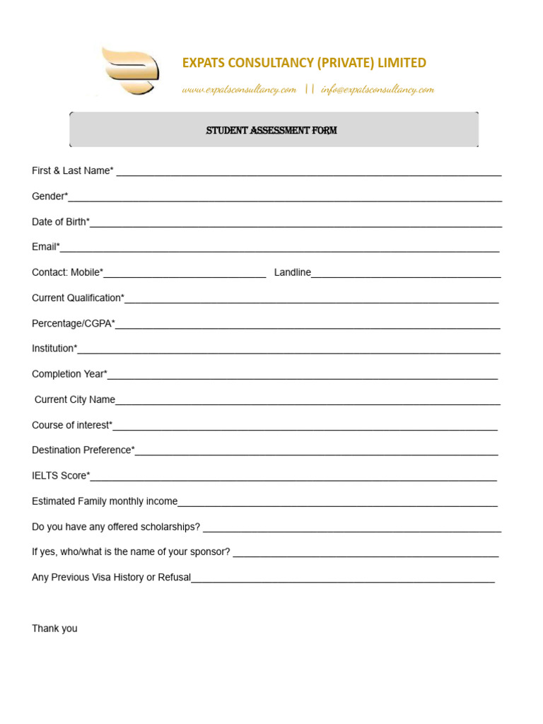 Student Assessment Form | PDF