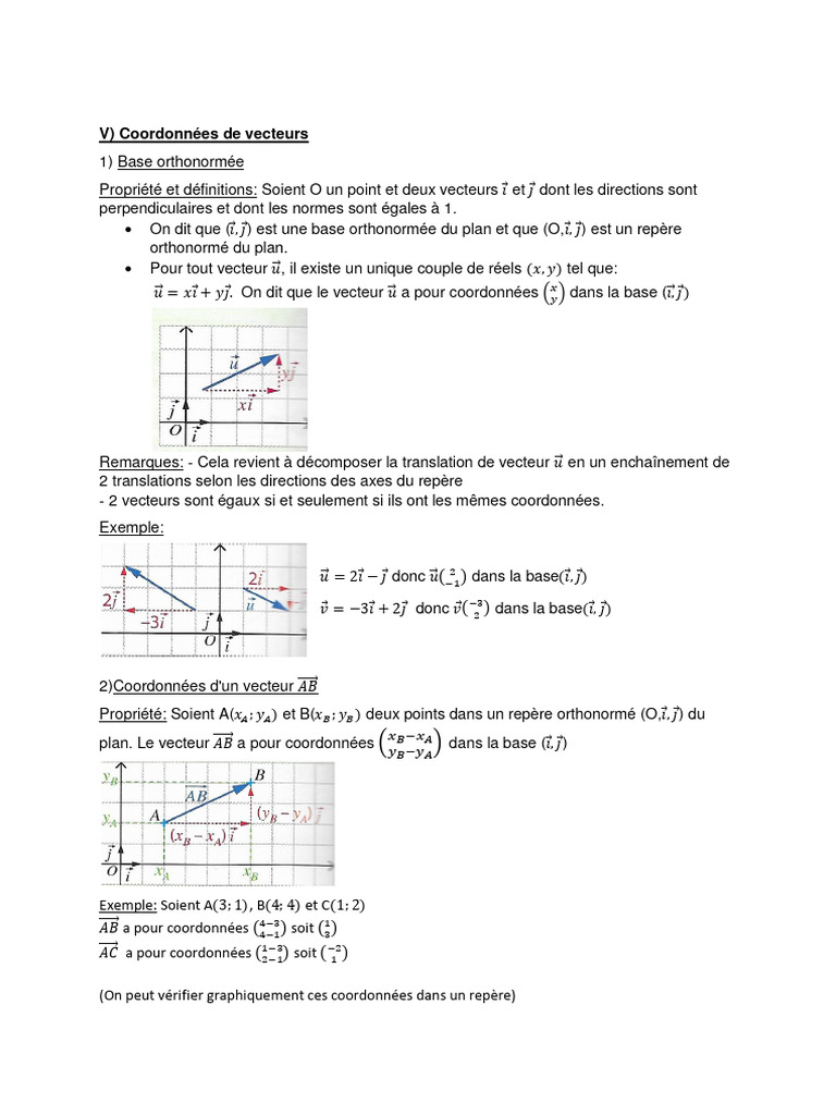 Coordonnées et opérations sur vecteurs | PDF | Coordonnées cartésiennes