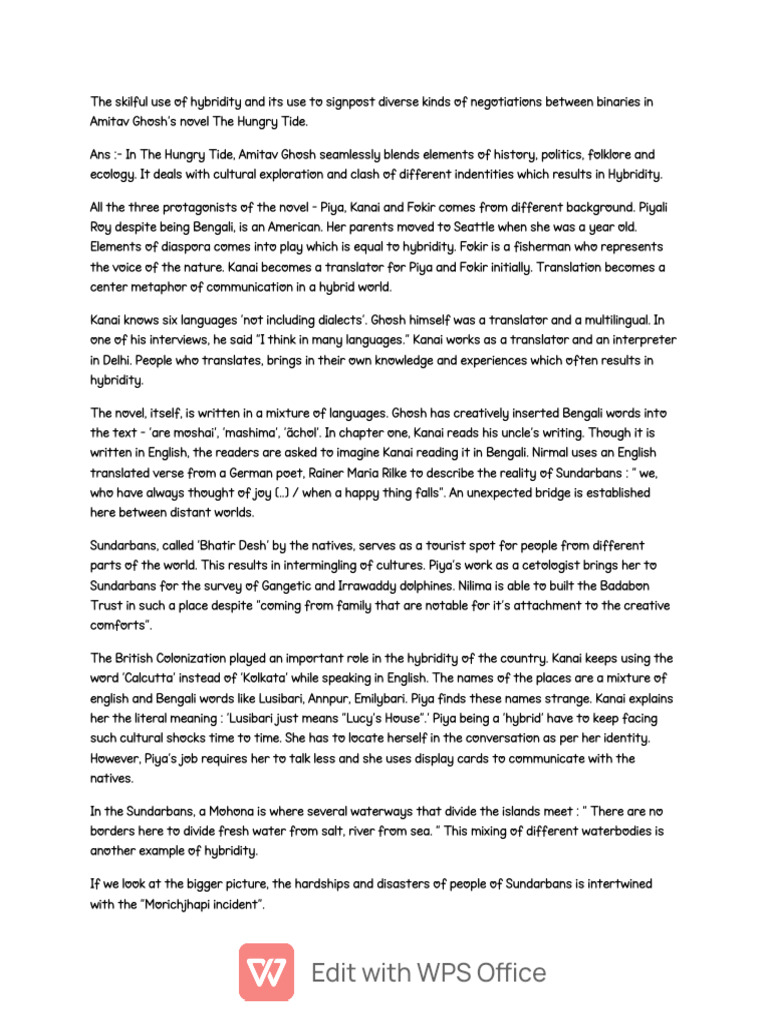The hungry tide pretty narjinary pg 2 wps office pdf linguistics