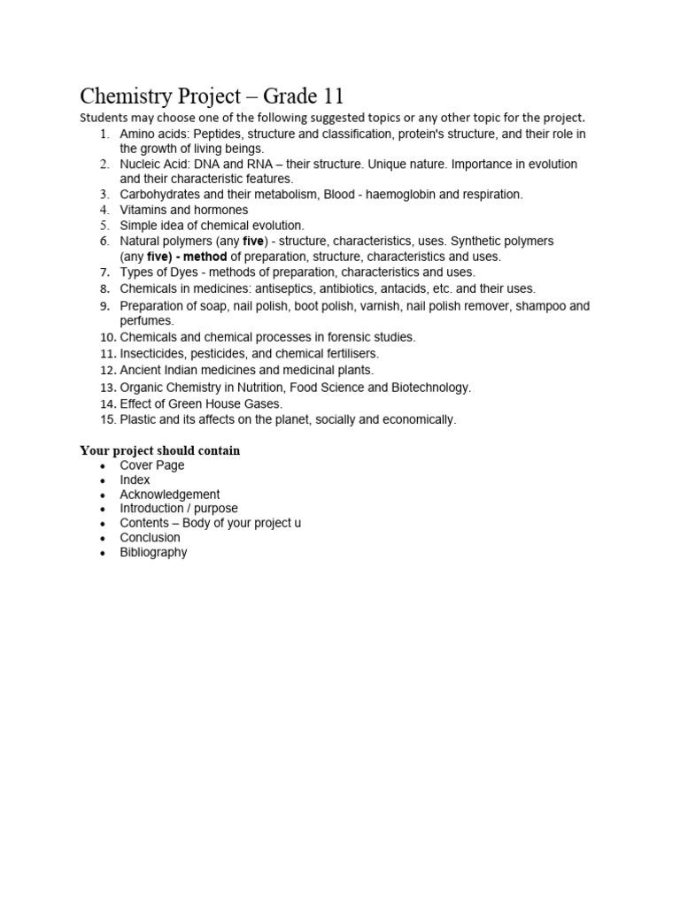 Grade 11 Chemistry Project Topics | PDF