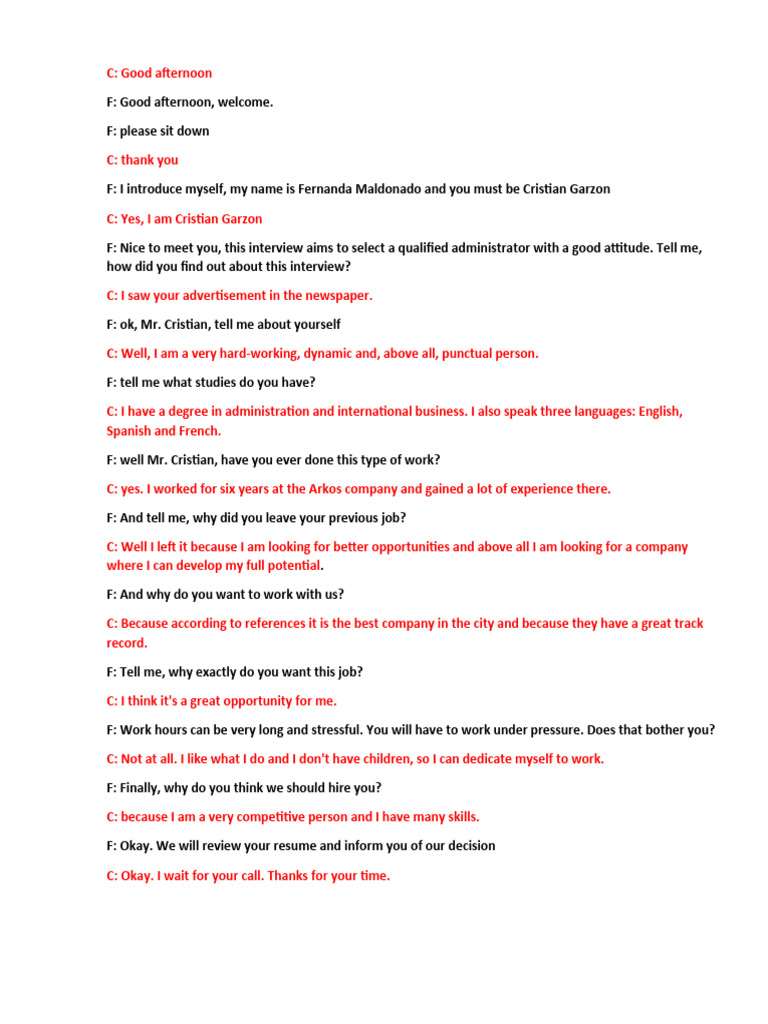 Cristian Garzon's Job Interview Insights | PDF | Career & Growth ...