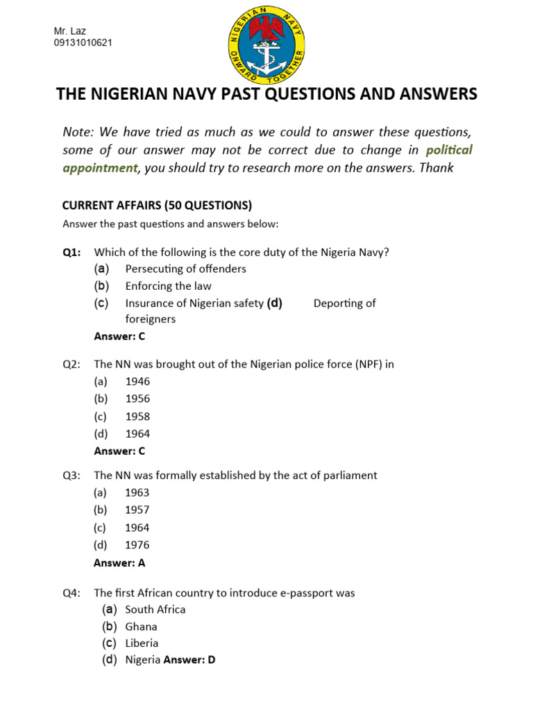 NigeriaN Navy AptitudeTest | PDF