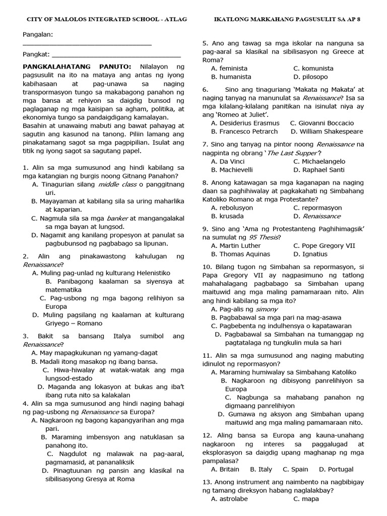 AP PT 3rd Quarter | PDF