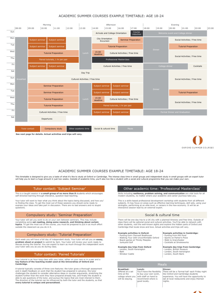 Academic Summer Course Timetable | PDF | Lunch | Meal