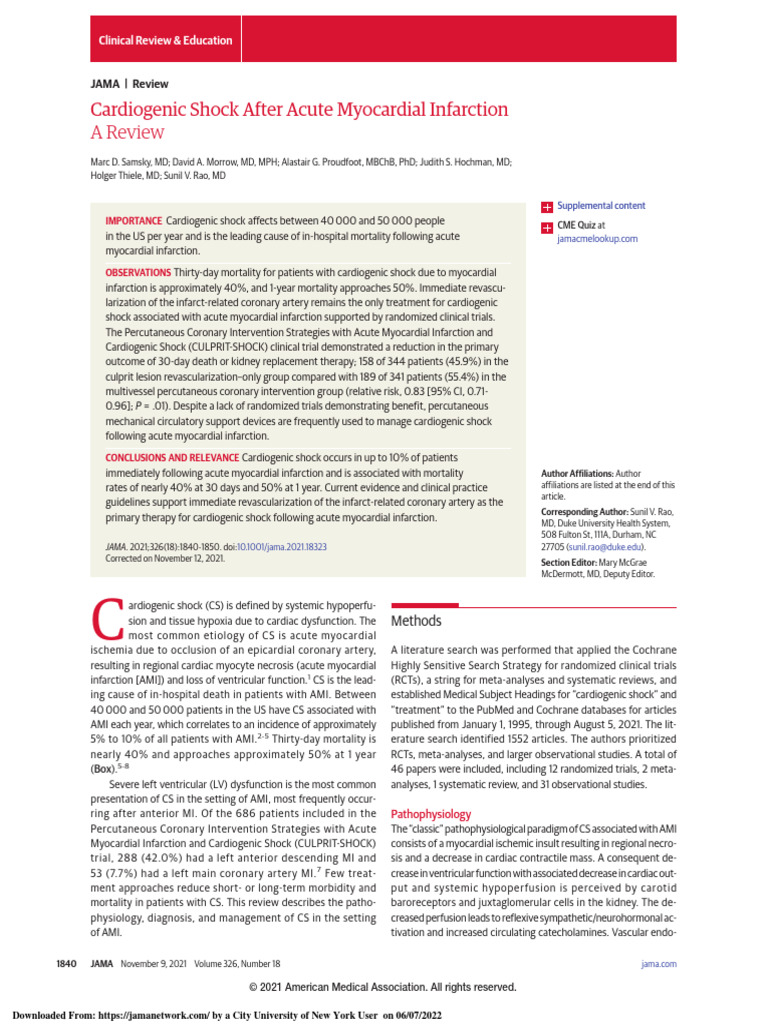 Cardiogenic Shock After Acute Myocardial Infarction | PDF | Myocardial ...