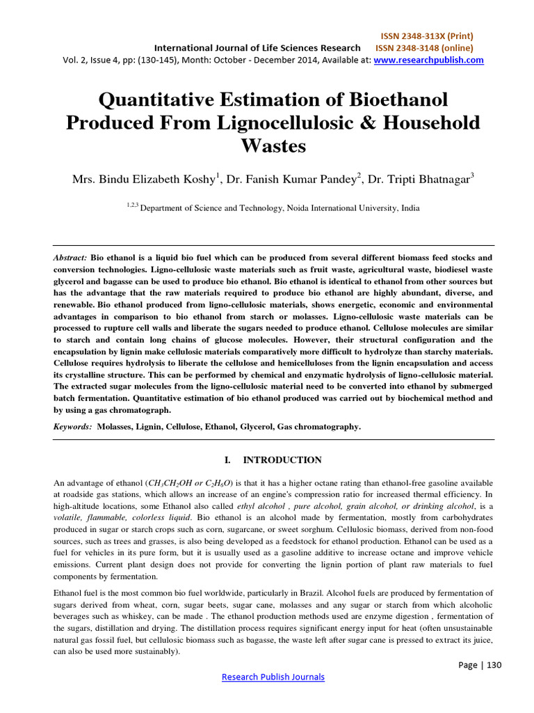 Bioethanol from Waste: A Study | PDF | Ethanol | Biofuel