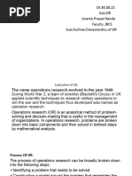 Dt.30.08.22 Sub:OR Ananta Prasad Nanda Faculty, IBCS Sub - Outline:Characterstics of OR