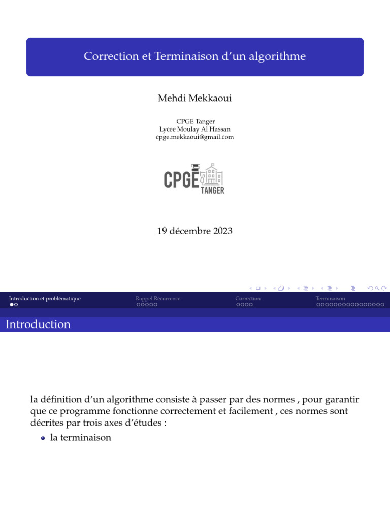 Correction et Terminaison d'Algorithmes | PDF | Structure de contrôle ...