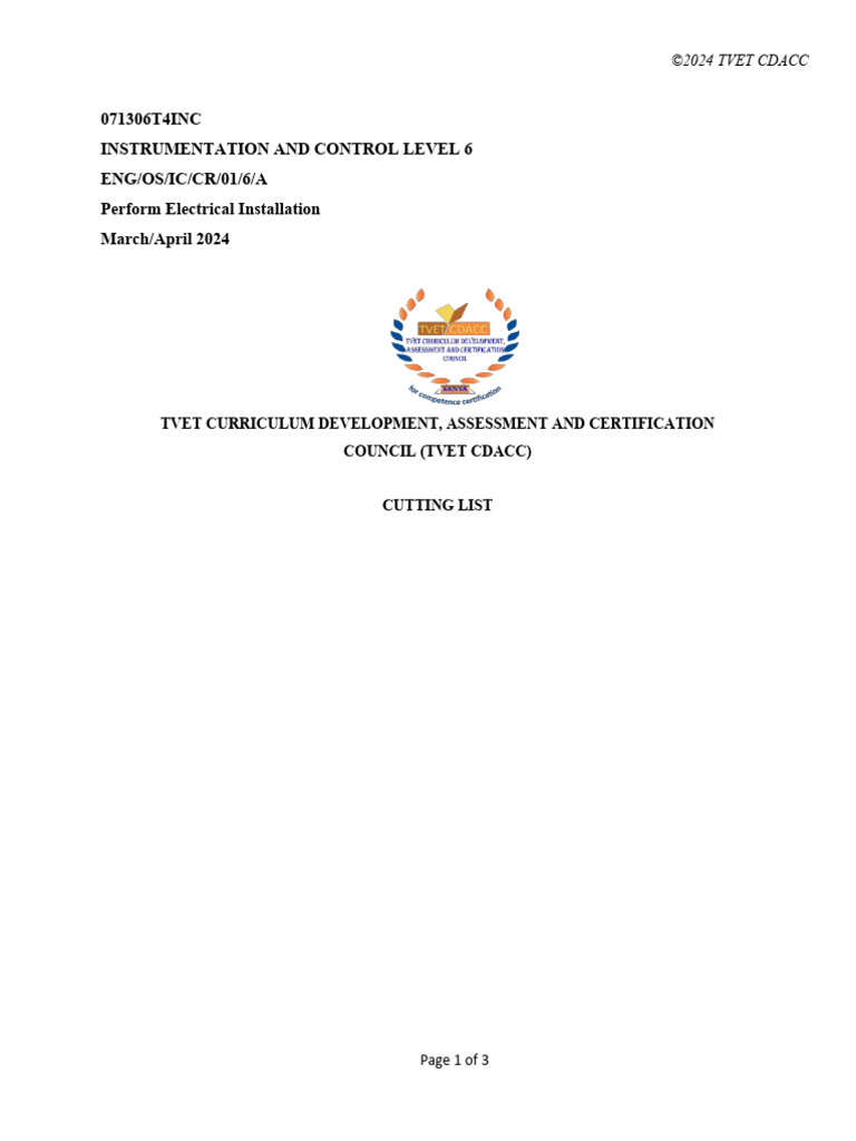 Electrical Installation Cutting List | PDF | Technology & Engineering