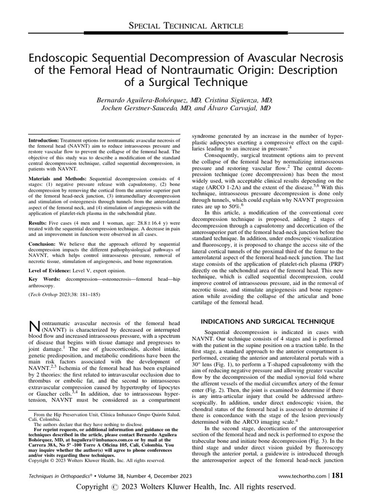 Endoscopic Sequential Decompression of Avascular.3 | PDF | Clinical ...