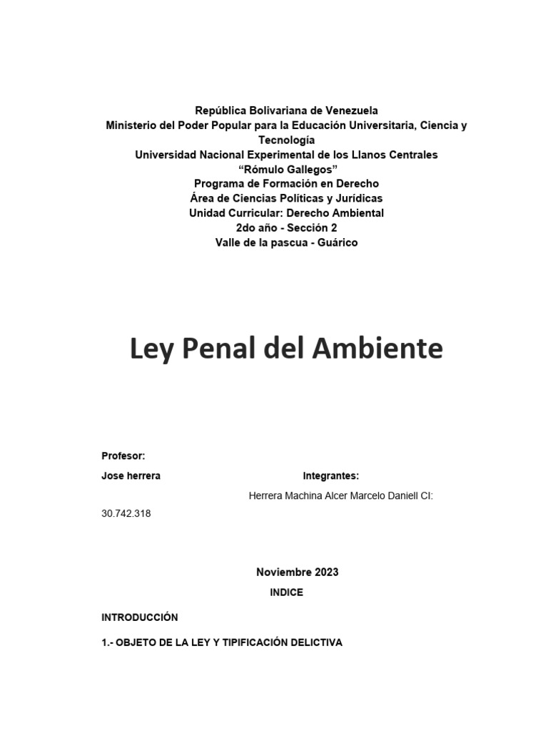 Ley Penal del Ambiente en Venezuela | PDF | Derecho penal | Violación