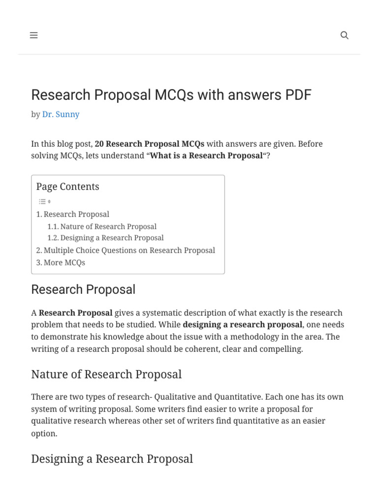 Research Proposal MCQs With Answers PDF PhDTalks PDF Methodology Multiple Choice