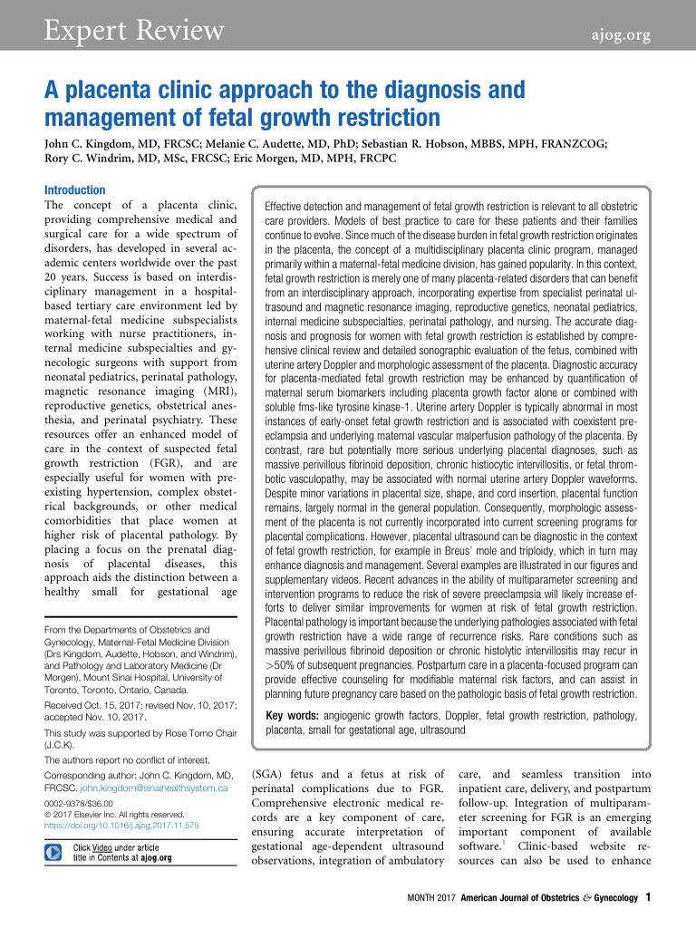 Placenta Clinic for Fetal Growth Restriction | PDF | Fetus | Placenta