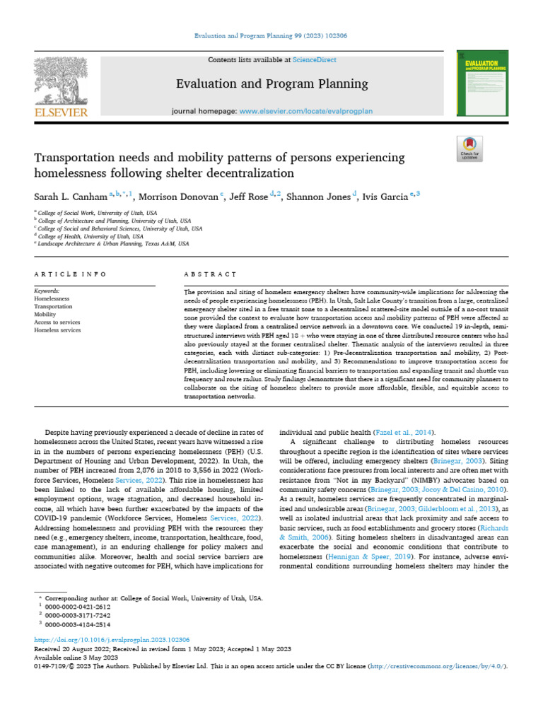 Transportation Needs and Mobility Patterns of Persons Experiencing ...