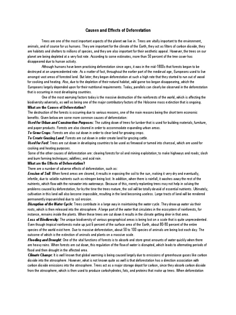 Causes and Effects of Deforestation | PDF | Deforestation | Soil