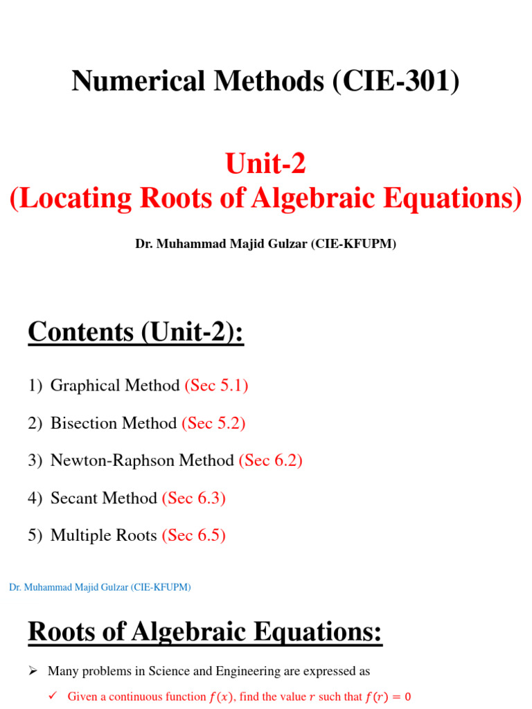 Unit 2 (Locating Roots of Algebraic Equations) | PDF | Equations ...