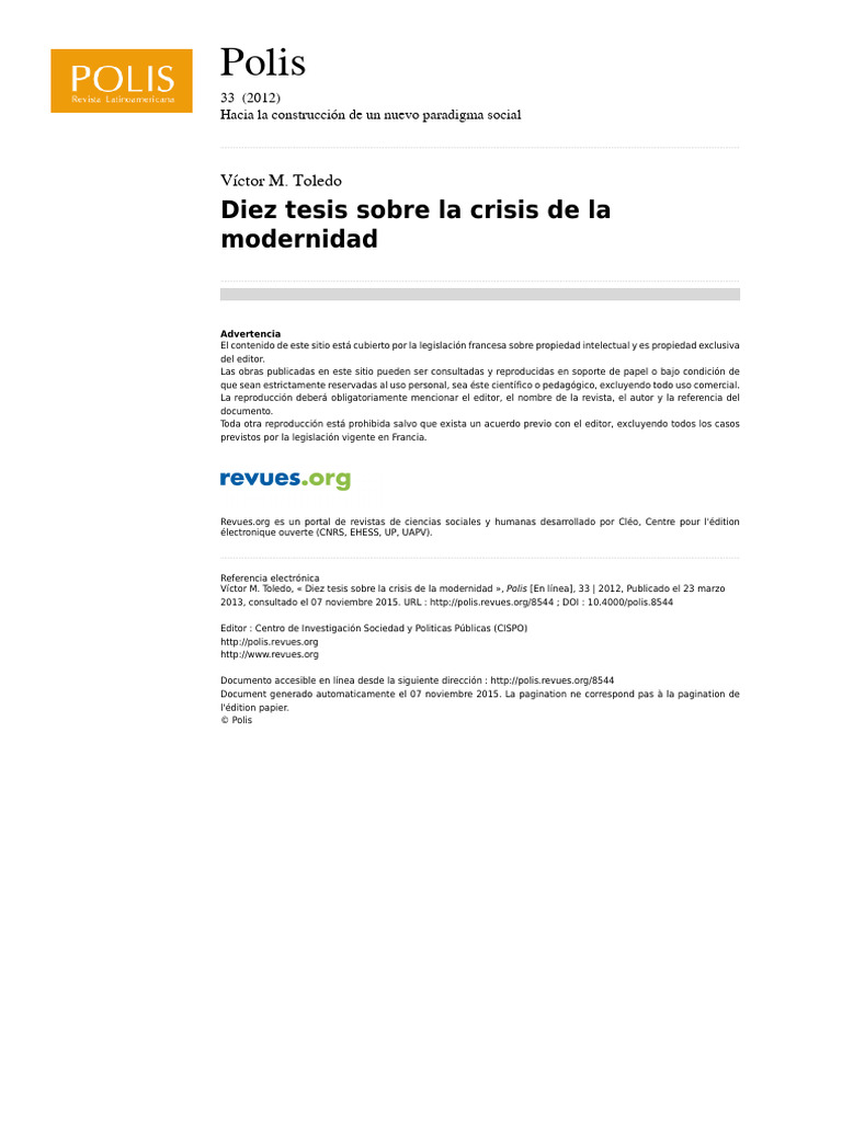 Crisis de la Modernidad: Diez Tesis | PDF | Conocimiento | Humano
