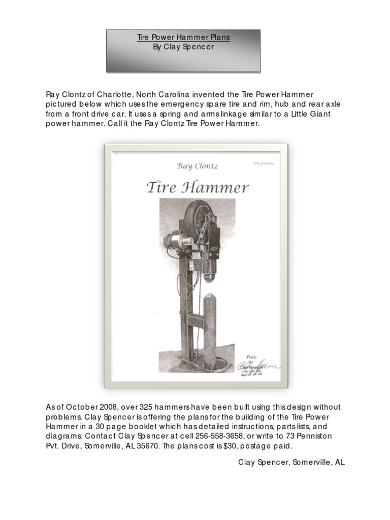 Spencer Tire Power Hammer Plans PDF