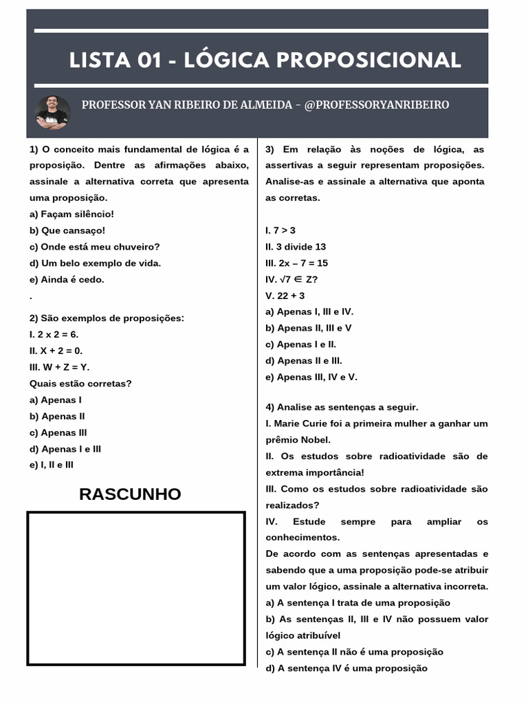 Proposições Lógicas e Exemplos | PDF | Proposição | Lógica