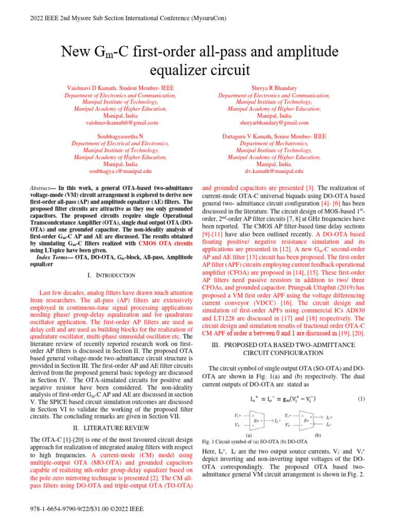 First-Order OTA-Based AP and AE Filters | PDF | Electrical Network ...