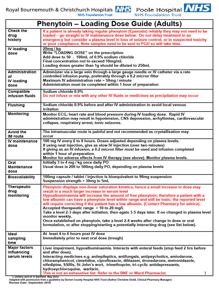Phenytoin IV Loading Dose Guidelines | PDF | Intravenous Therapy | Dose ...