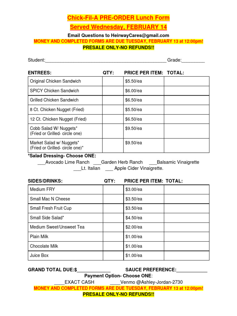 CFA Pre-Order Lunch Form | PDF