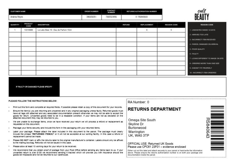 Returns Request 396656351 | PDF | Service Industries | Written ...