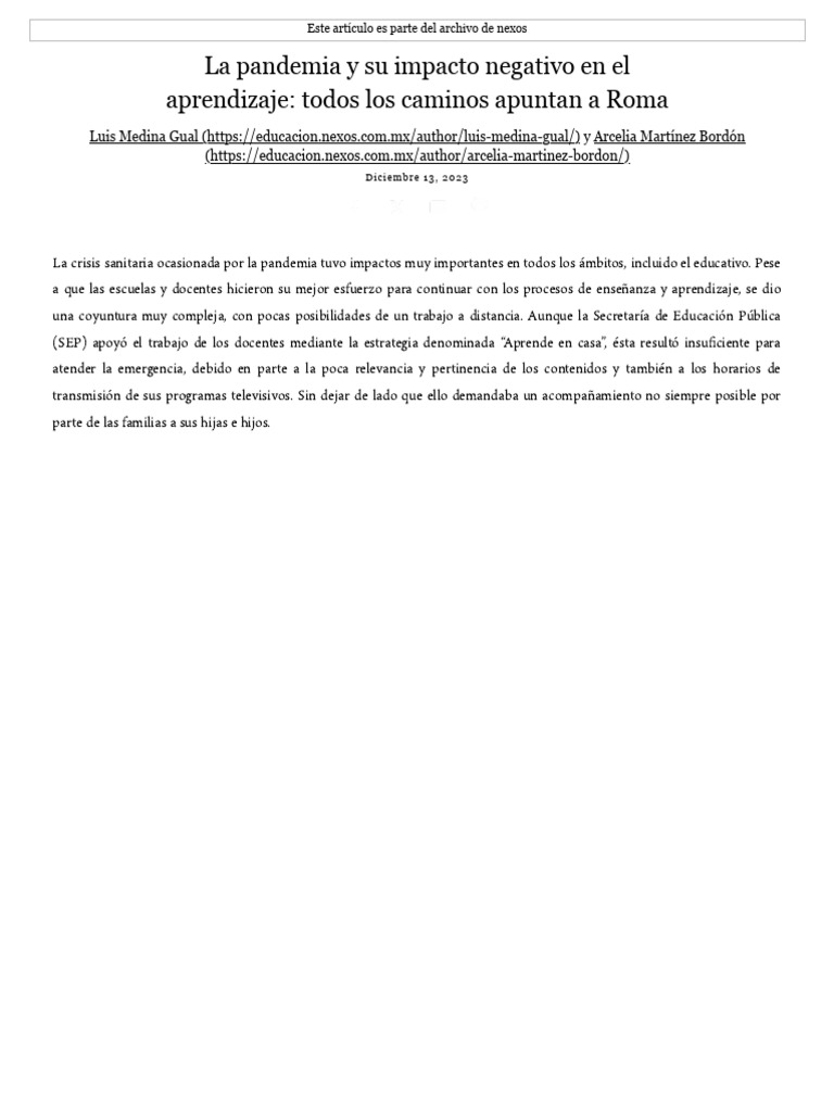 Impacto de la pandemia en educación en México | PDF | Enseñando ...