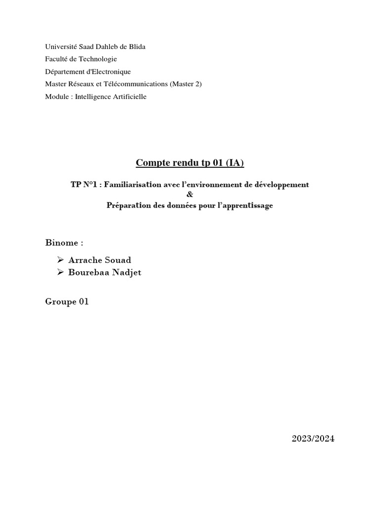 Compte Rendu TP IA : Environnement et Données | PDF | Informatique ...