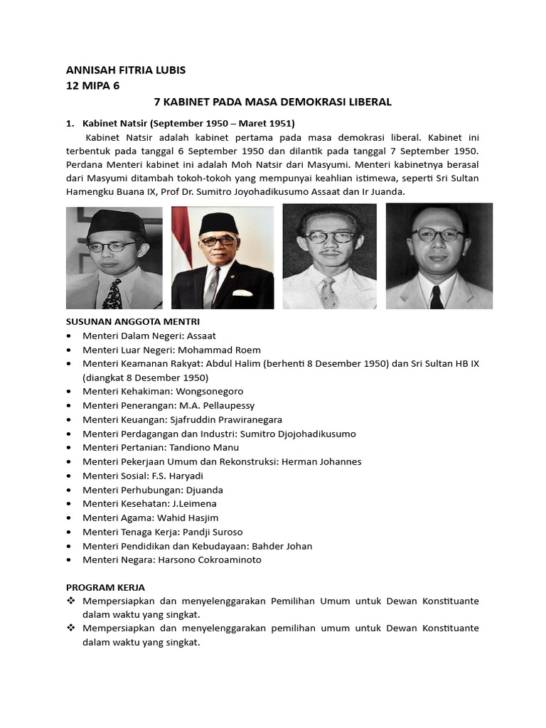 7 Kabinet Demokrasi Liberal Indonesia | PDF | Politik | Ilmu Sosial