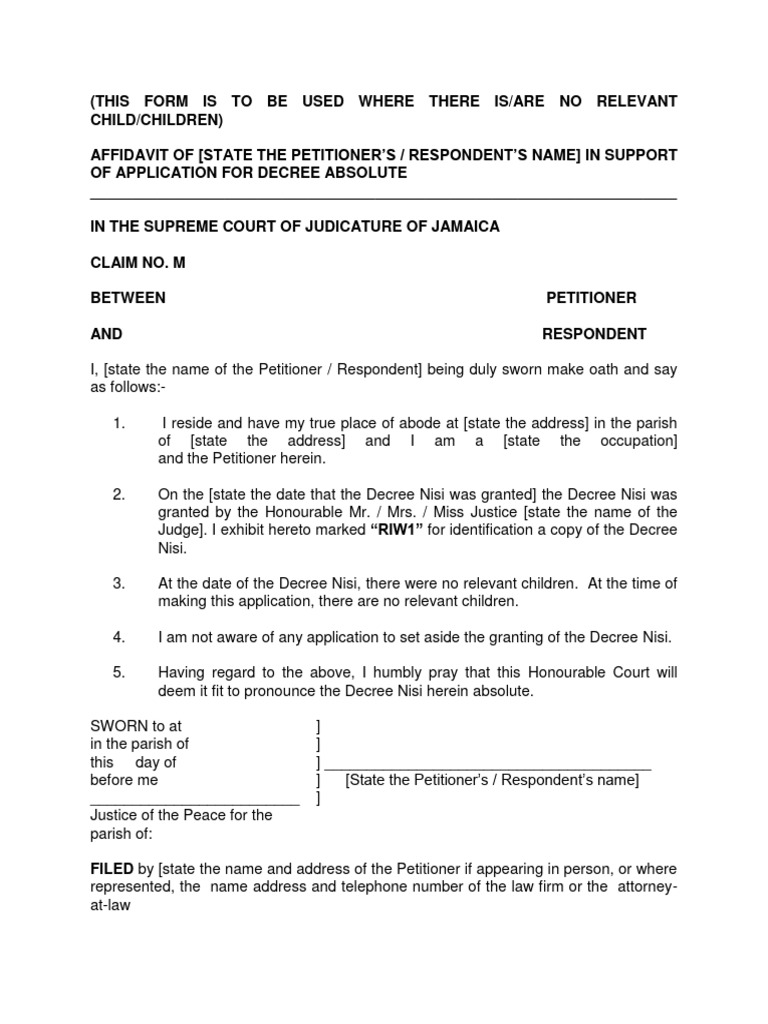 Affidavit for Decree Absolute Application | PDF | Law