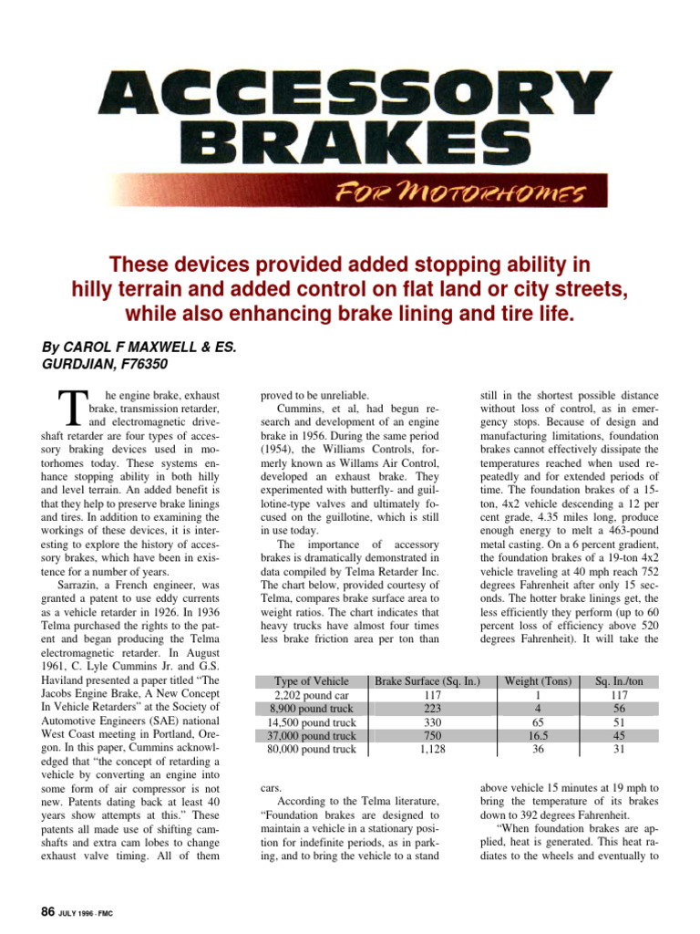 Accessory Braking Devices for Motorhomes | PDF | Diesel Engine | Horsepower